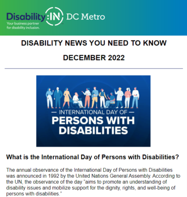 Cover of December 2022 Disability IN DC Metro Newsletter