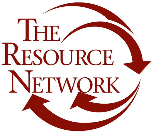 The Resource Network Logo. A red logo with arrows around the letters