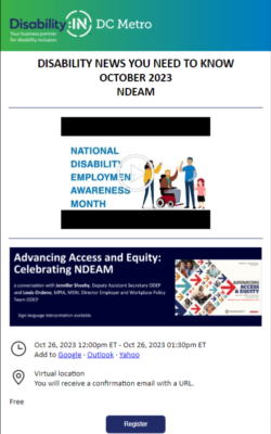 Screenshot of Disability IN DC Metro October newsletter