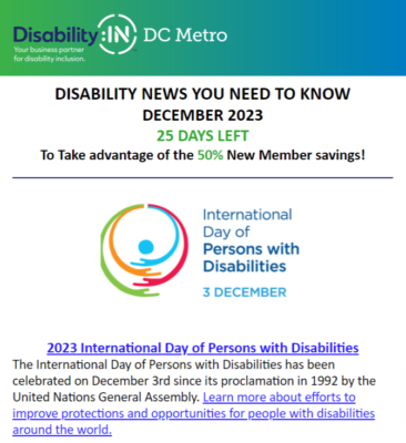 Disability IN DC Metro December 2023 newsletter cover