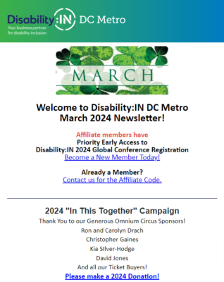 Disability IN DC Metro screenshot of March 2024 newsletter