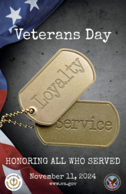 Veterans Day. Loyalty Service. Honoring all who served. November 11, 2024