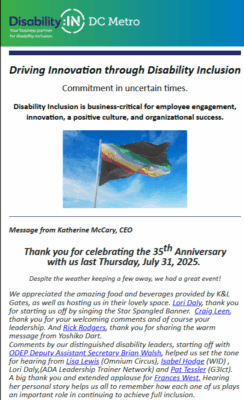 Screenshot of Disability:IN DC Metro August 2025 newsletter cover
